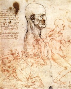 Profil Eines Mannes Und Studie Von Zwei Reitern — Leonardo Da Vinci
