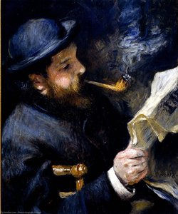 August Claude Monet Reading A Newspaper — Pierre-auguste Renoir