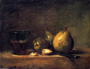 Tre Pere, Noci, Vaso Di Vino E Coltello — Jean-baptiste-siméon Chardin