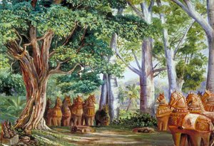 Baobabs D'afrique, Un Grand Tamarin, Le Dieu Aiyanar Et Ses Deux Épouses — Marianne North