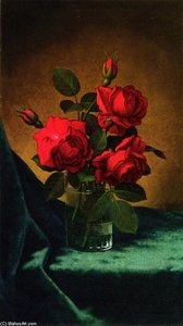 Crimson Roses In A Glass — Martin Johnson Heade