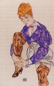 Título Traducido: Retrato De La Esposa Del Artista Sosteniendo Su Pierna Derecha — Egon Schiele