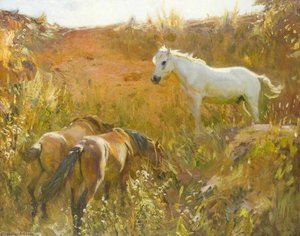 Ponys In Einem Sandkasten, Ringland Hills, Norfolk — Sir Alfred James Munnings