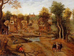 Village Landscape With Ammaus Pilgrims — Pieter Bruegel The Younger