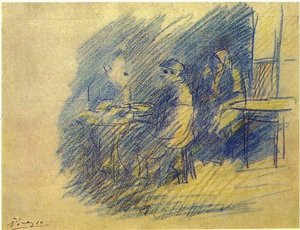 Pablo Picasso Y S. Junier-vidal Sentados Cerca De Celestina — Pablo Picasso