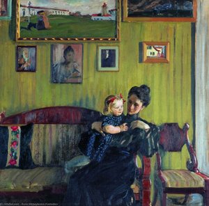 Portrait Of Y.e. Kustodieva With Daughter Irina — Boris Mikhailovich Kustodiev