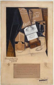 Molinillo De Café, Taza Y Vaso Sobre Una Mesa — Juan Gris