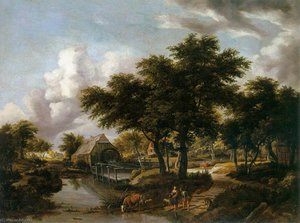 Wooded Landscape With A Watermill — Meyndert Hobbema