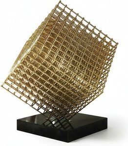 Golden Stainless Steel Geometric Sculpture - 147x158cm – A Striking Contemporary Piece Featuring Interlocking Stainless Steel Blocks Bathed In A Luxurious Golden Hue. Perfect For Elevating Your Home Décor.
