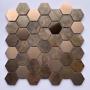 Copper & Stainless Steel Mosaic Wall Tiles - Rustic Metal Art